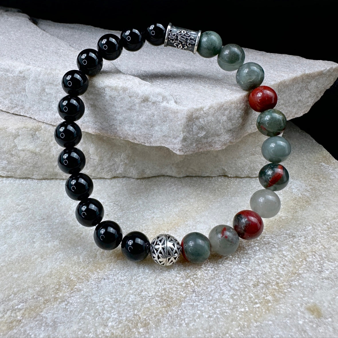 Naturstein Perlen Armband mit 925 Silber No.2