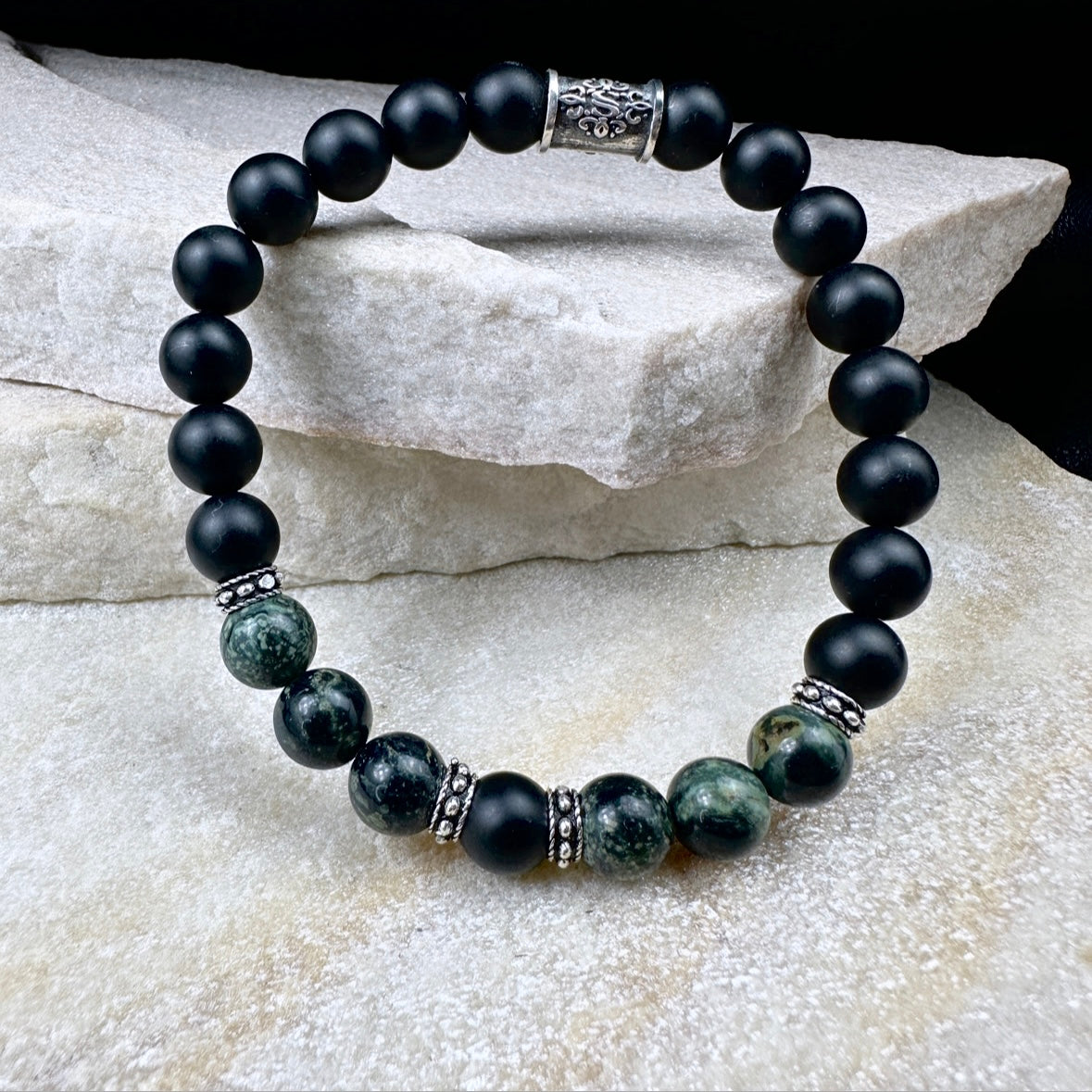 Naturstein Perlen Armband mit 925 Silber No.22