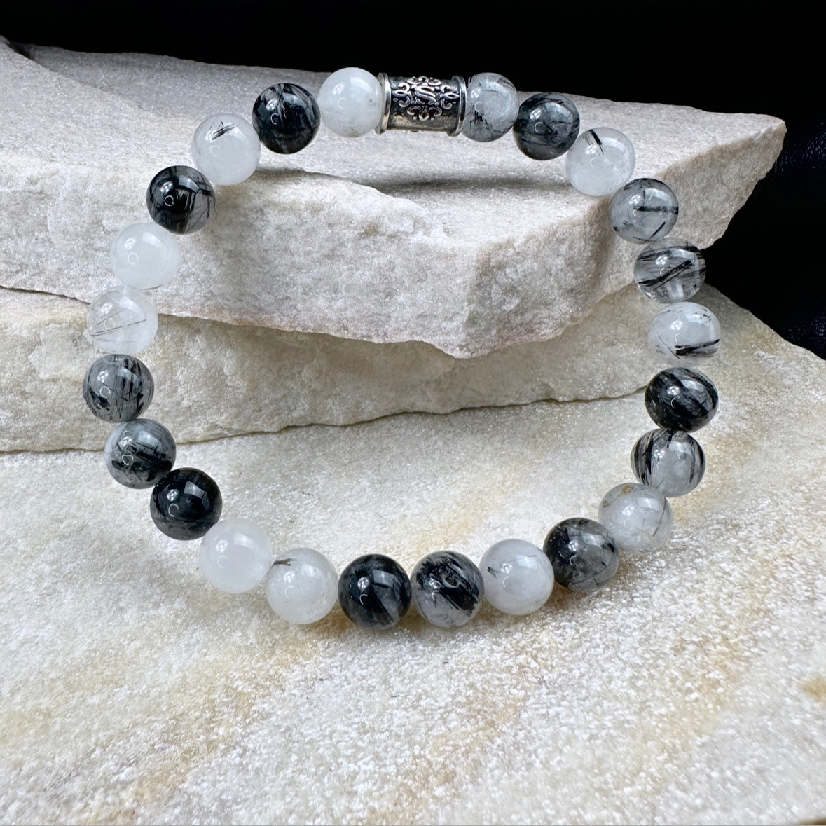 Naturstein Perlen Armband mit 925 Silber No.23