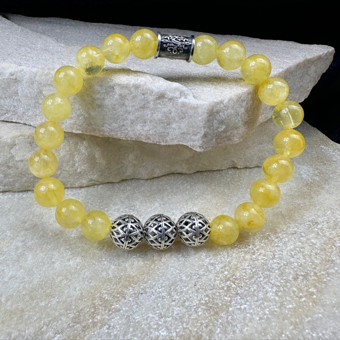 Naturstein Perlen Armband mit 925 Silber No.24