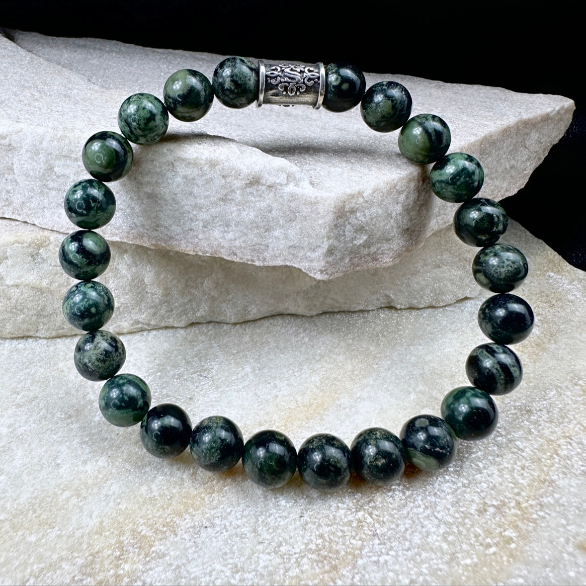 Naturstein Perlen Armband mit 925 Silber No.25
