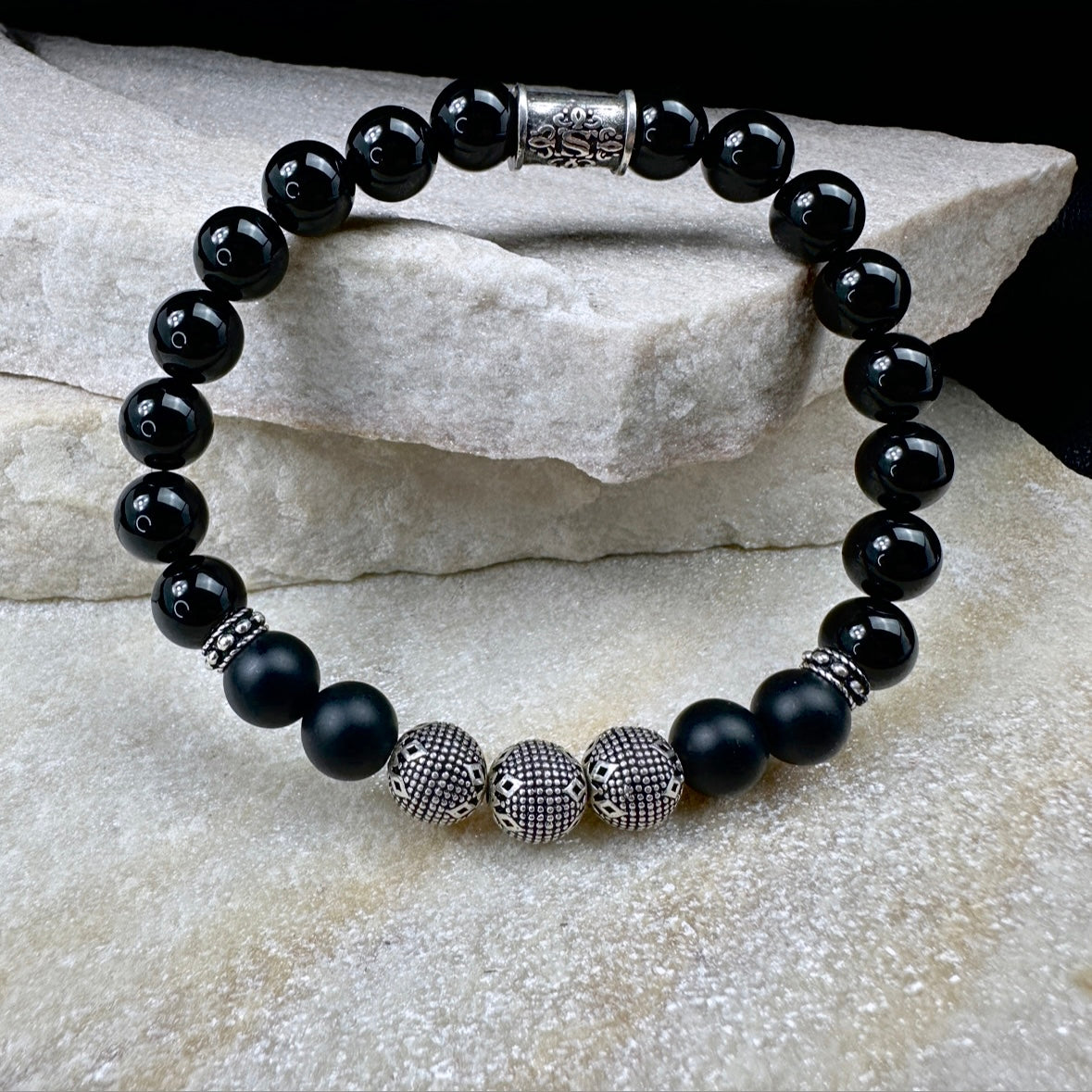 Naturstein Perlen Armband mit 925 Silber No.26