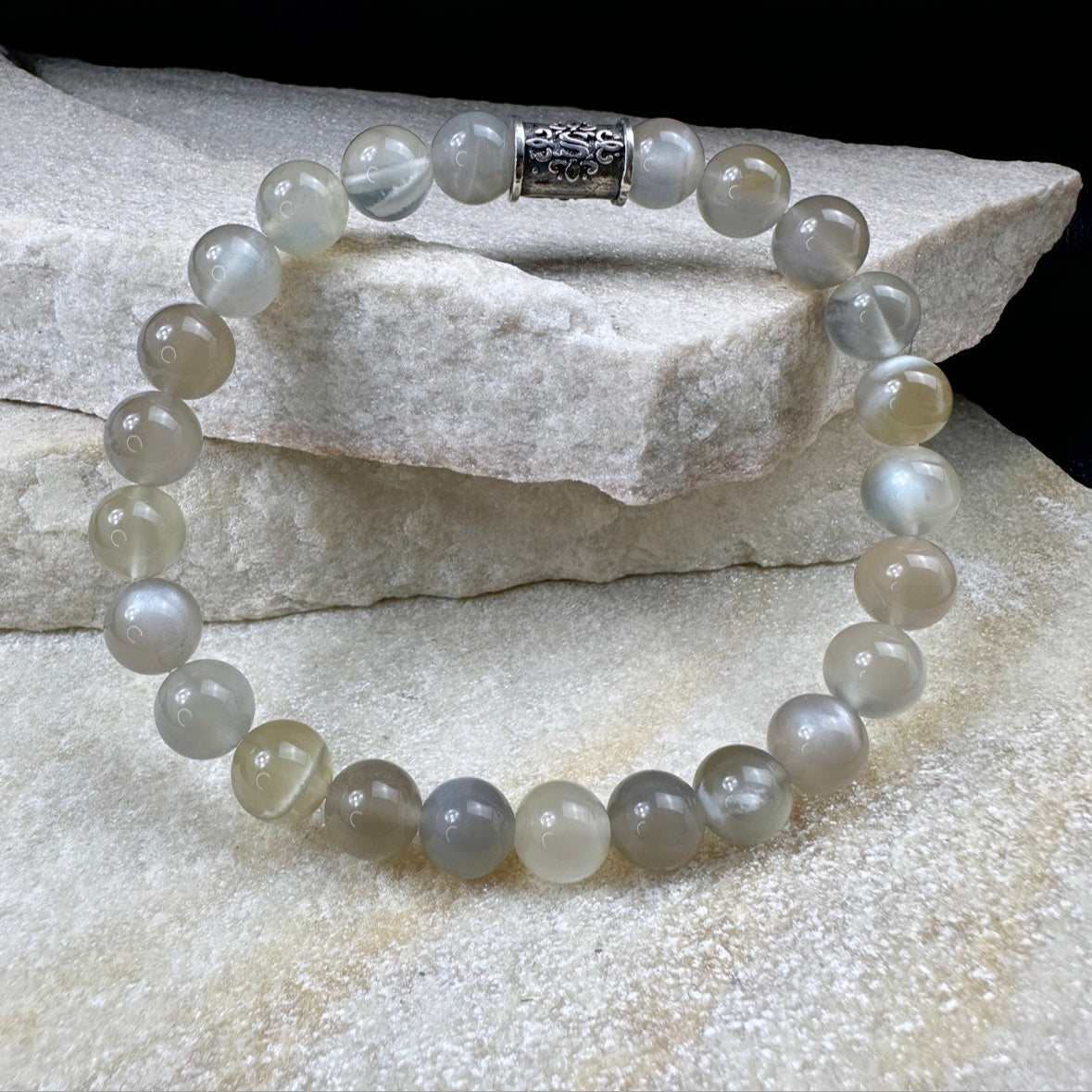 Naturstein Perlen Armband mit 925 Silber No.27