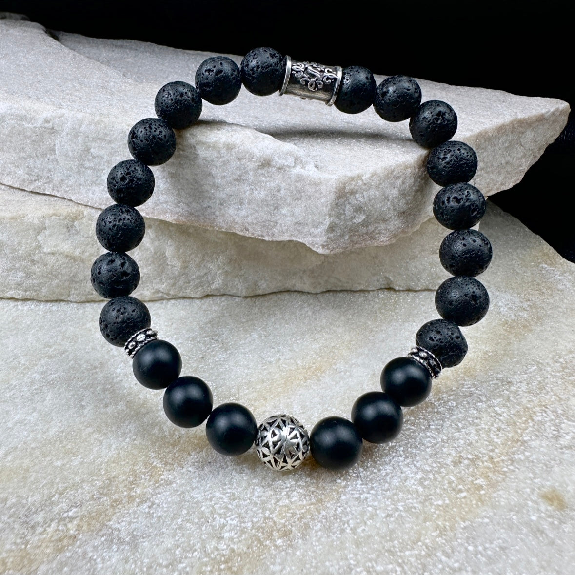 Naturstein Perlen Armband mit 925 Silber No.5