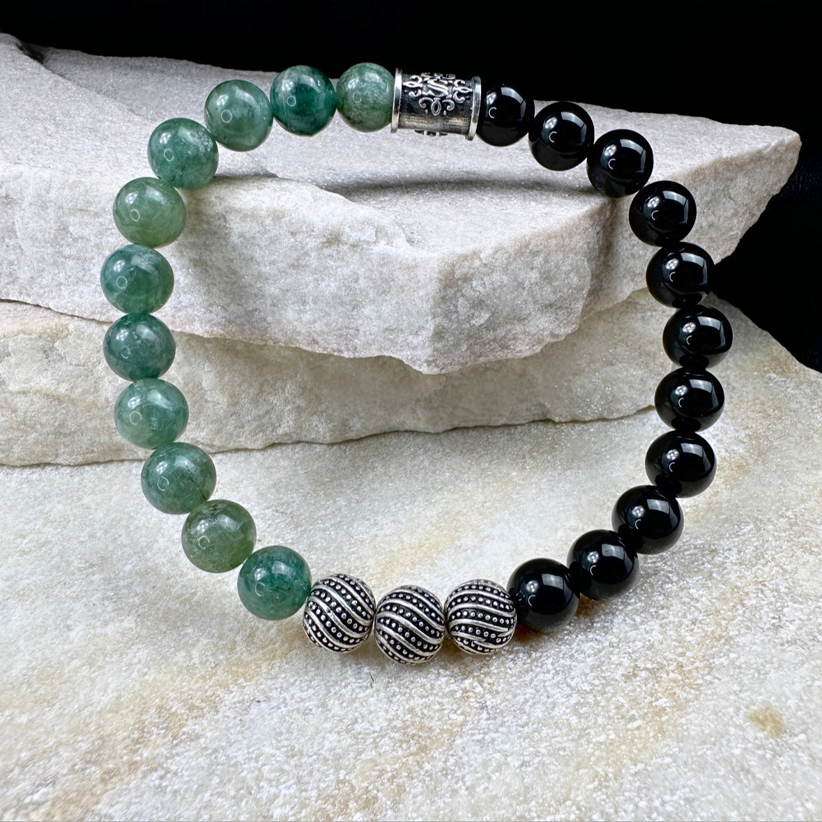 Naturstein Perlen Armband mit 925 Silber No.9