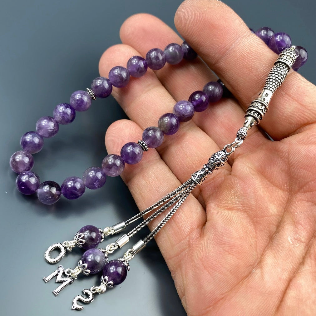 Tesbih Amethyst 3 Buchstaben personalisiert 925 Silber
