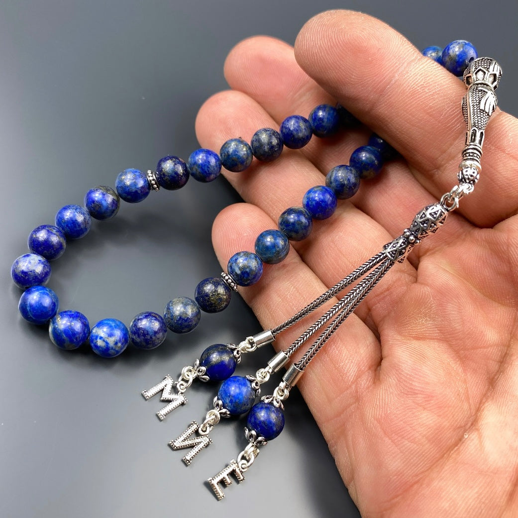 Tesbih Lapislazuli 3 Buchstaben personalisiert 925 Silber