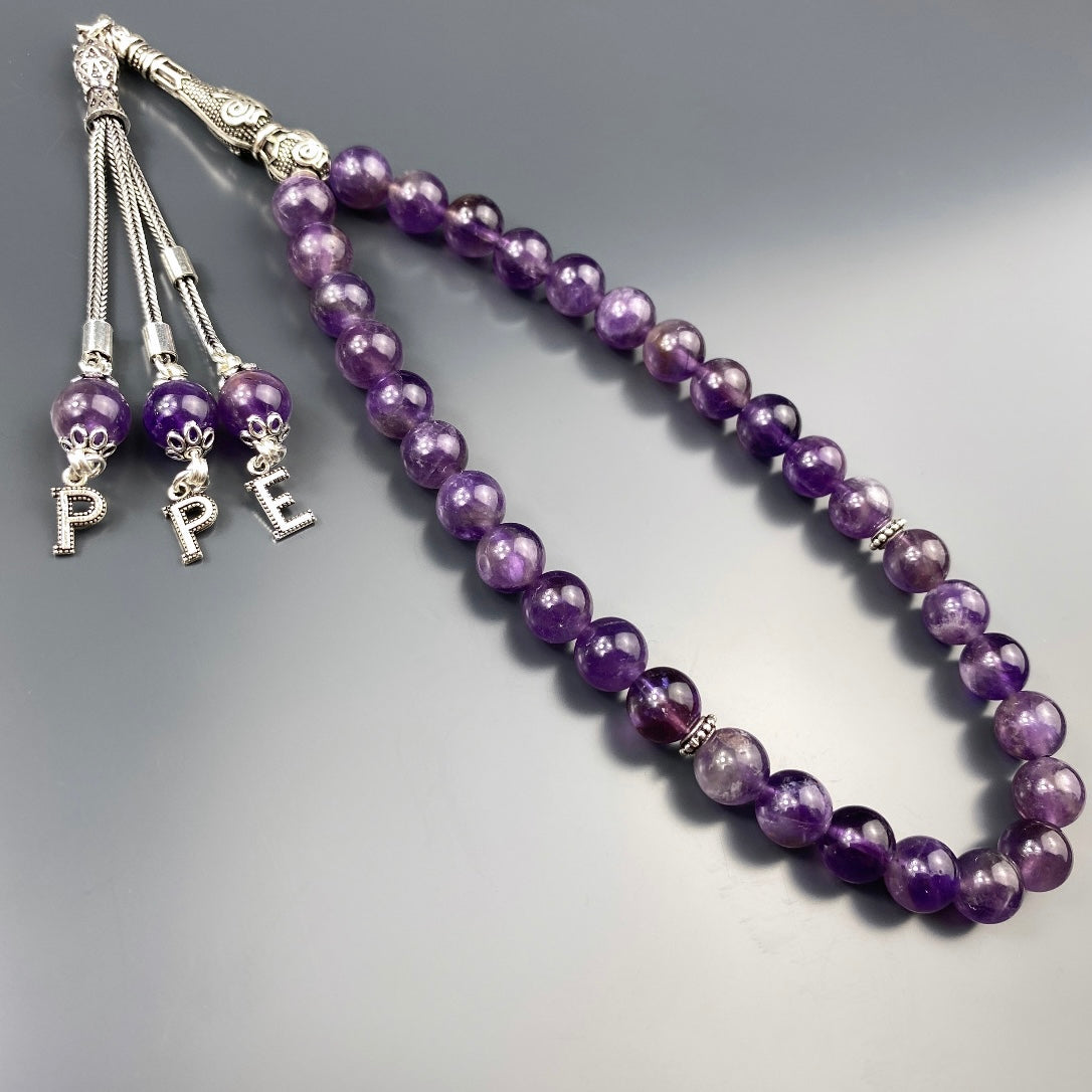 Tesbih Amethyst 3 Buchstaben personalisiert 925 Silber