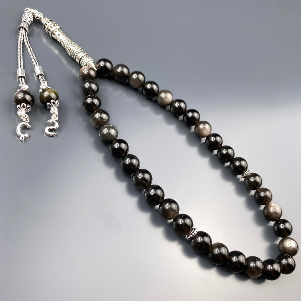 Tesbih Obsidian 2 Buchstaben personalisiert 925 Silber