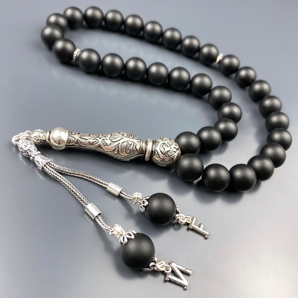 Tesbih Onyx 2 Buchstaben personalisiert 925 Silber 10 mm Perlen Büyük Boy