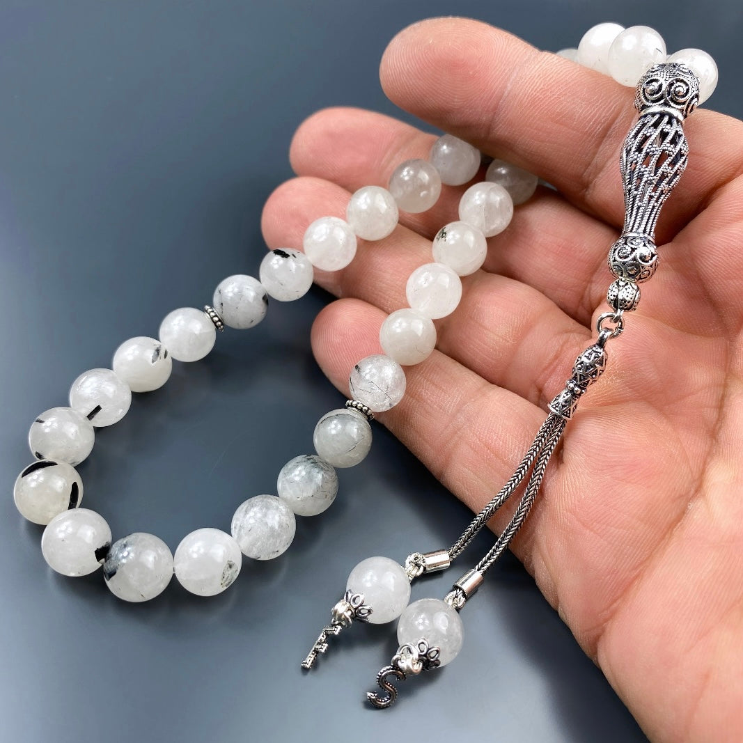 Tesbih Quarz 2 Buchstaben personalisiert 925 Silber 10 mm Perlen Büyük Boy