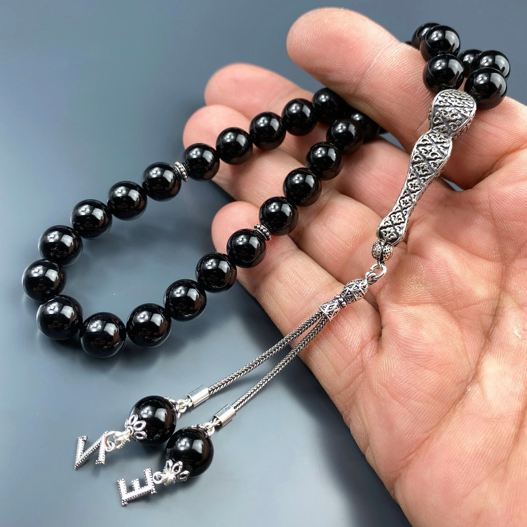 Tesbih Onyx 2 Buchstaben personalisiert 925 Silber 10 mm Perlen Büyük Boy