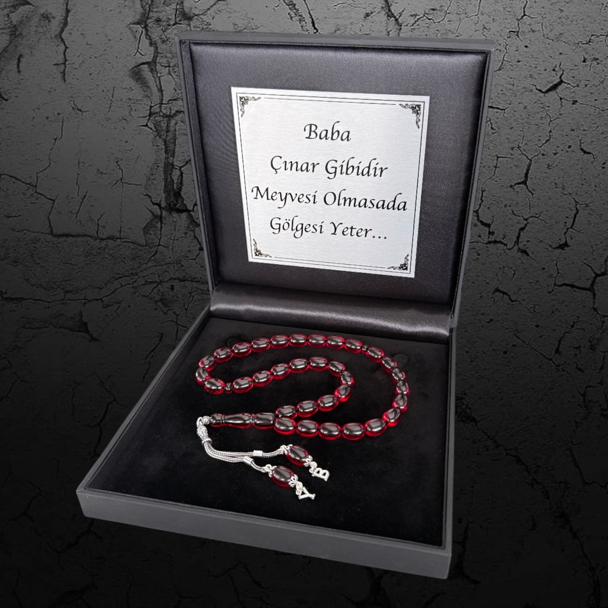 Kehribar Tesbih Sıkma Kapsül Rot 2 Buchstaben 925 Silber