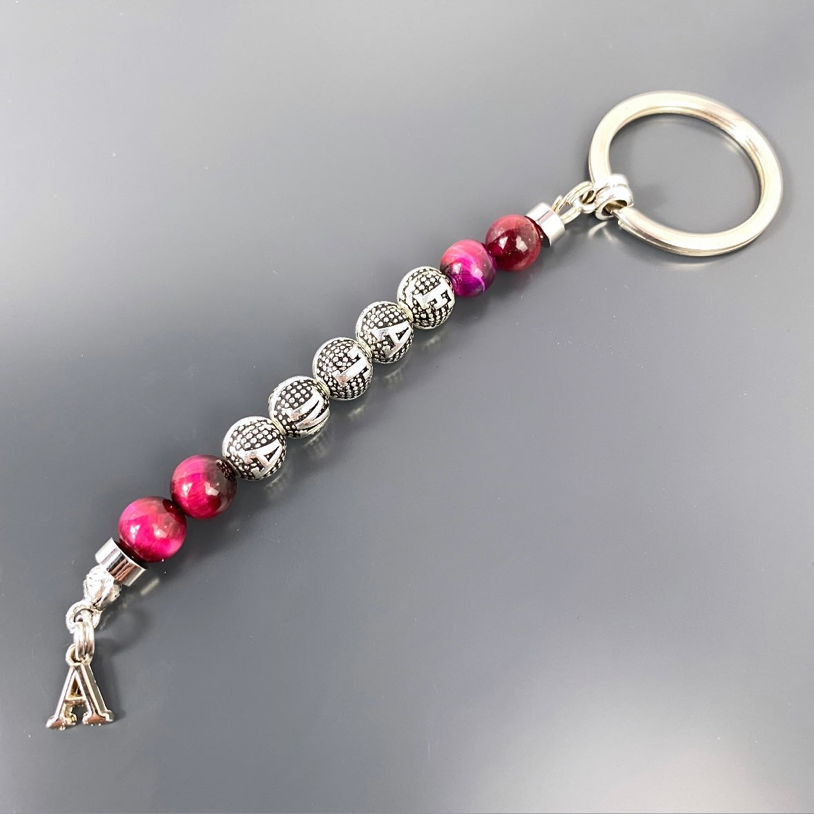 Schlüsselanhänger personalisiert Tigerauge Fuchsia