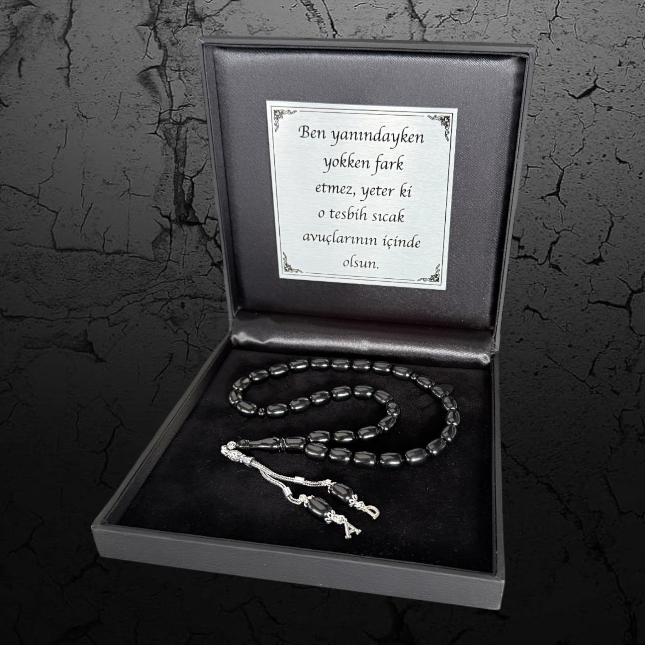 Kehribar Tesbih Sıkma Kapsül Schwarz 2 Buchstaben 925 Silber