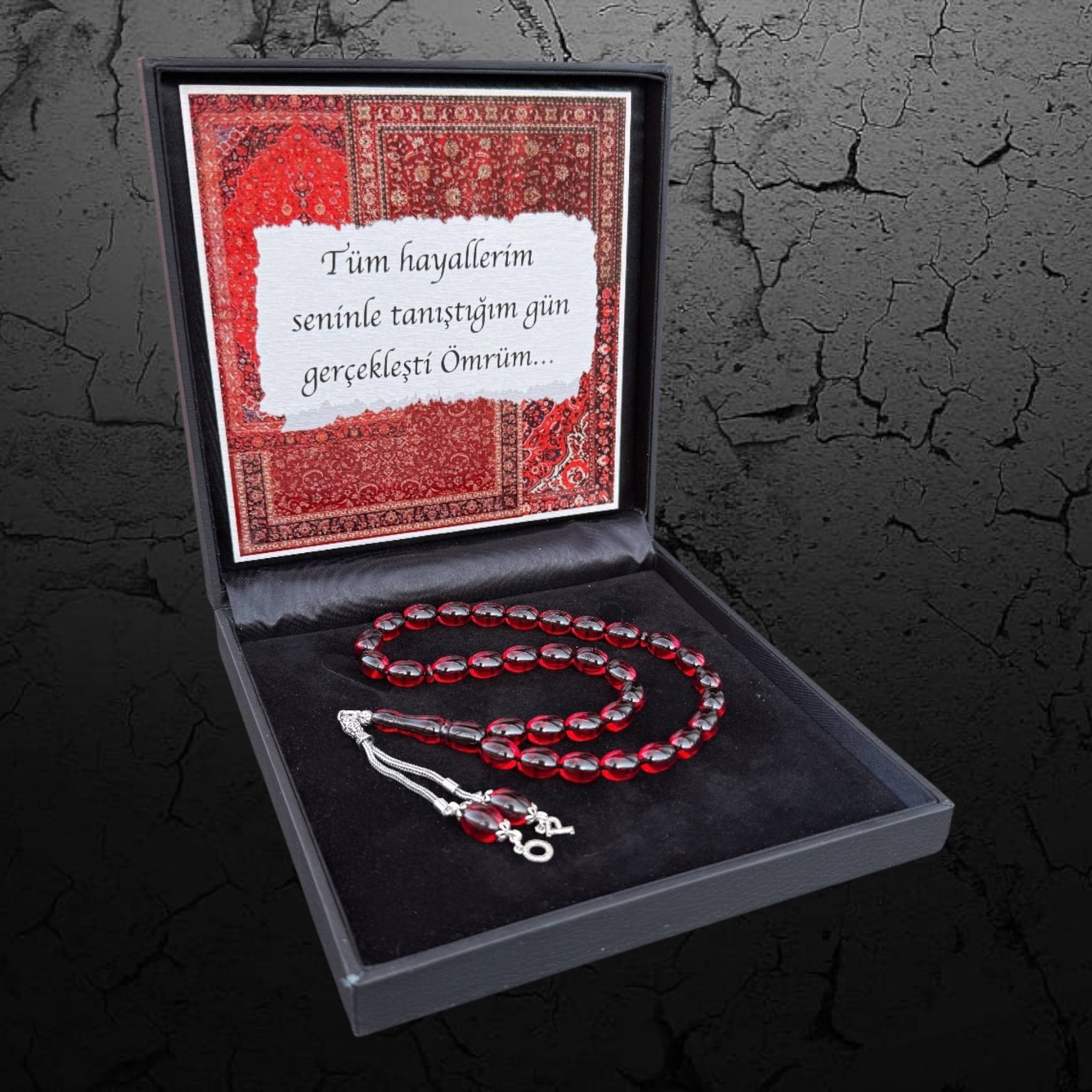 Kehribar Tesbih Sıkma Kapsül Rot 2 Buchstaben 925 Silber Orient Box