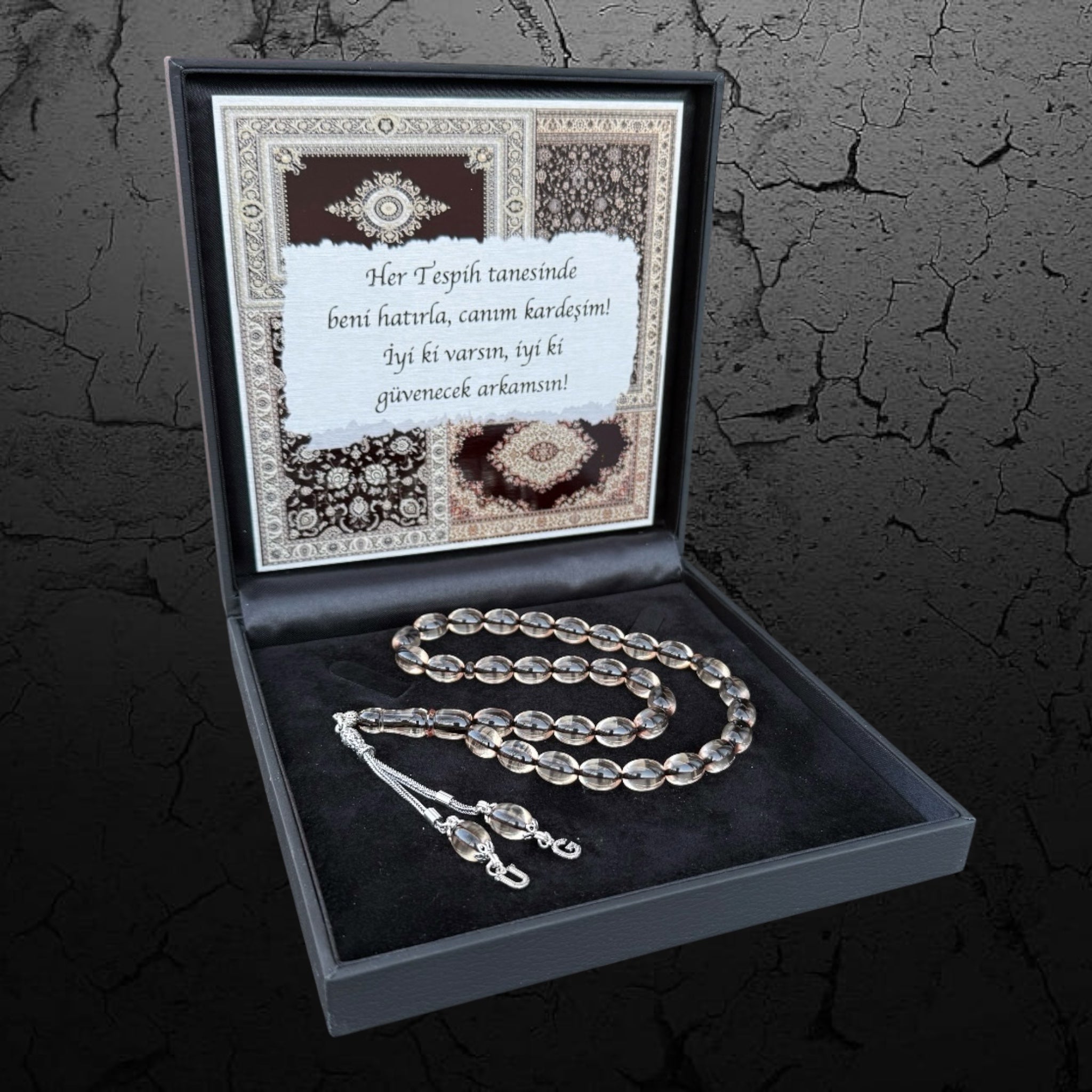 Kehribar Tesbih Sıkma Kapsül Seffaf 2 Buchstaben 925 Silber Orient Box