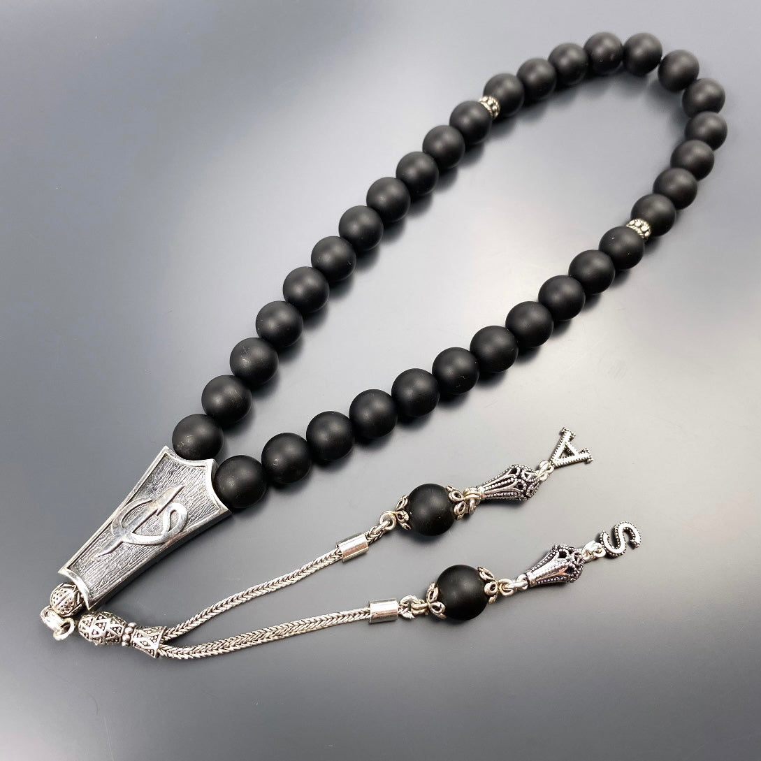 Tesbih Naturstein Onyx VAV ELIF Logo Özel Gümüs 925