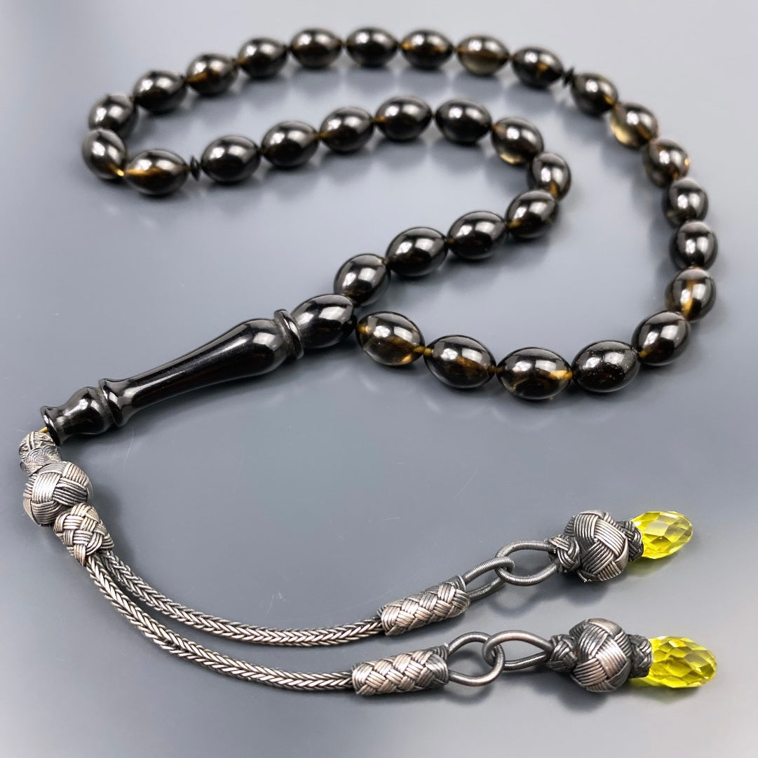 Tesbih Kazazli Siyah Renk Sikma Kehribar