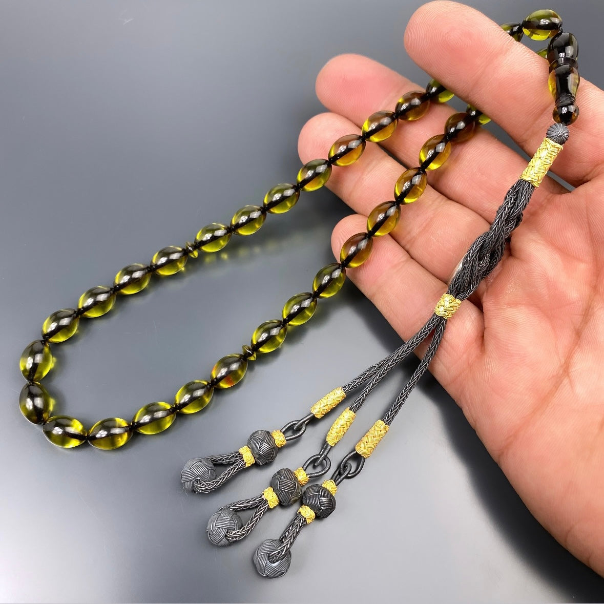 Tesbih Cakirbeyli Yesil Renk Sikma Kehribar Gebetskette