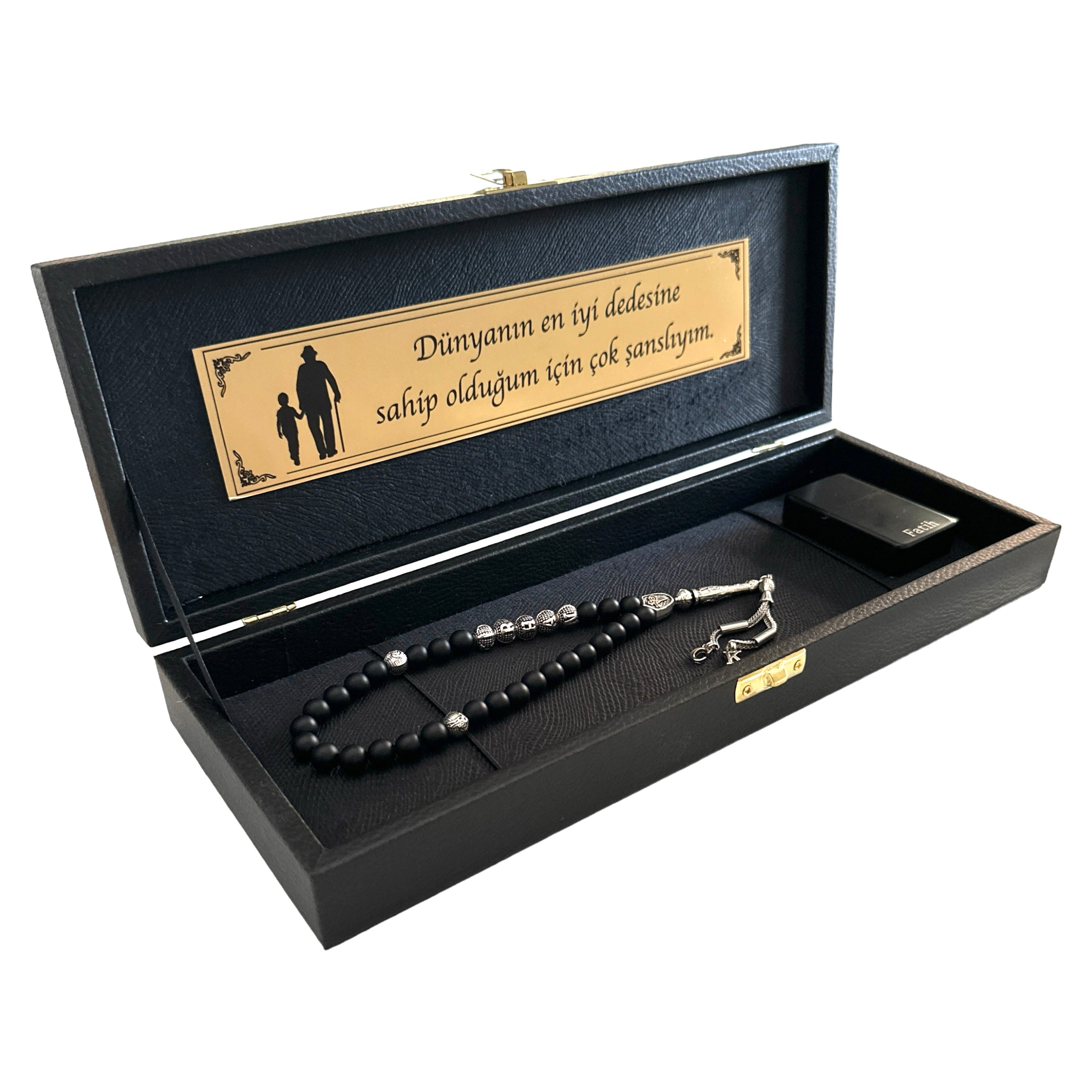 Tesbih mit Namen und Geschenkbox personalisiert mit einem Wunschtext Geschenk etui islamische geschenke perlenkette männerschmuck Kehribar tesbih schlüsselanhänger personalisiert