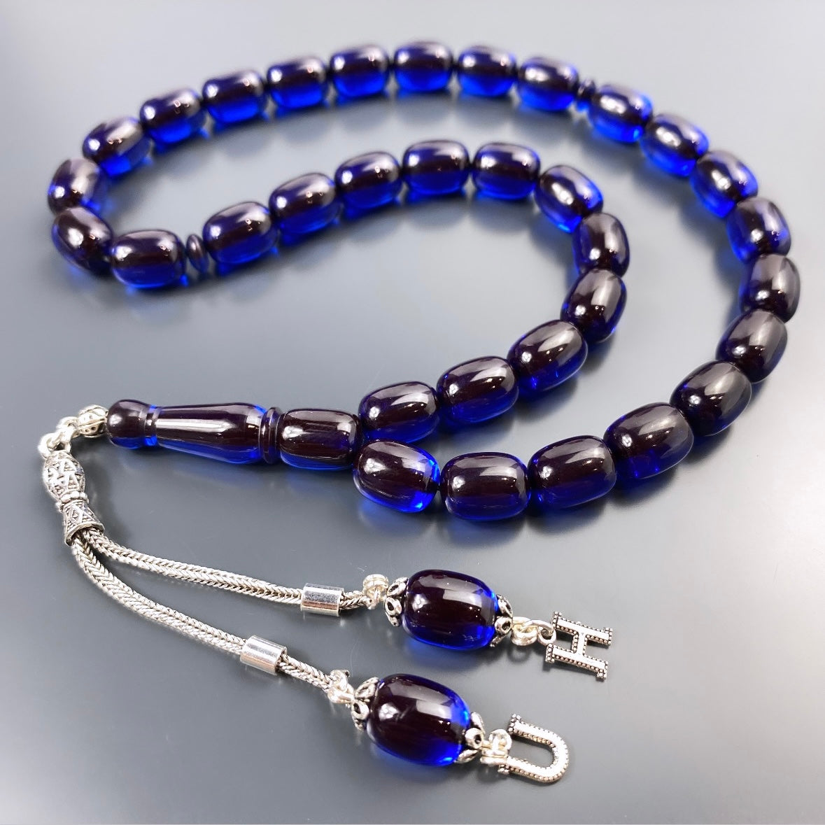 Koyu Mavi Tesbih SIKMA KEHRIBAR Kapsül mit Box - 925 Silber