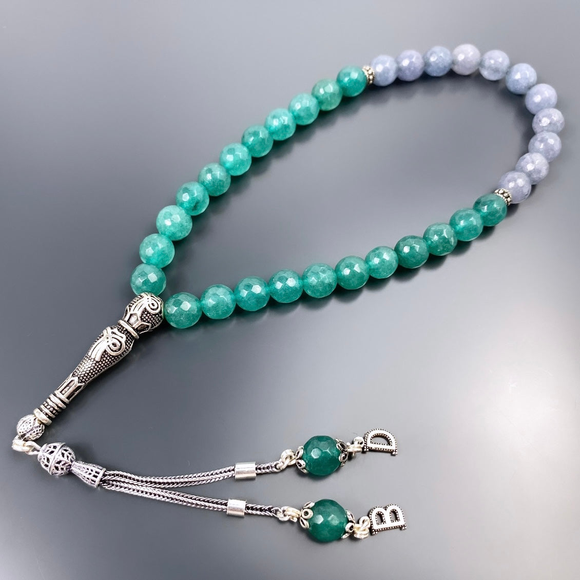 Tesbih Jade Naturstein 925 Silber mit Buchstaben