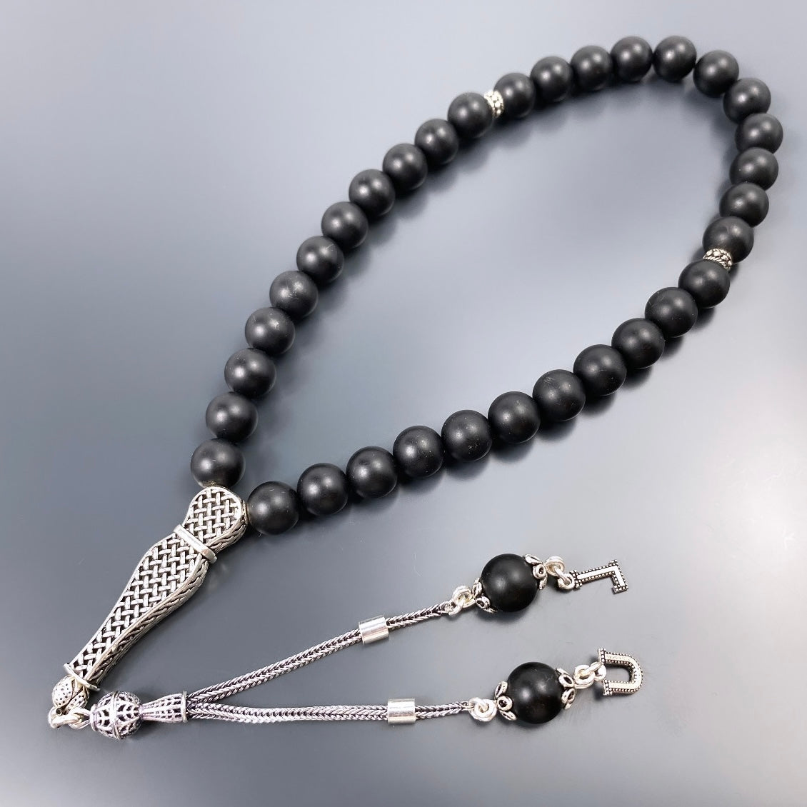 Tesbih Onyx Naturstein 925 Silber mit Buchstaben