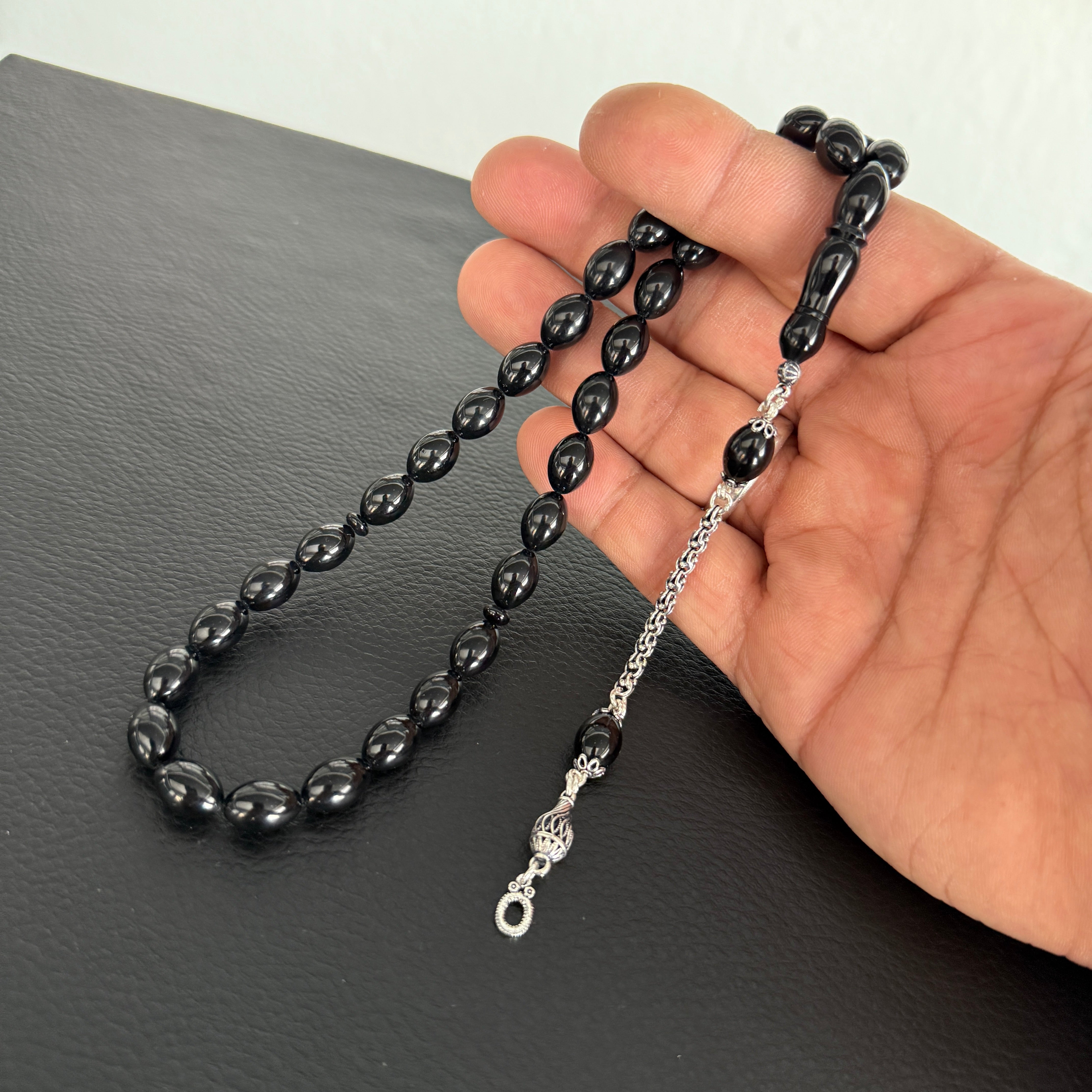 Kehribar Tesbih Sıkma 925 Silber Beyzi Schwarz 1 Buchstaben mit Feuerzeug und Geschenkbox