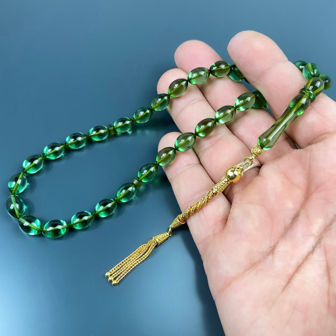 Yesil Renk Özel SIKMA Kehribar Tesbih