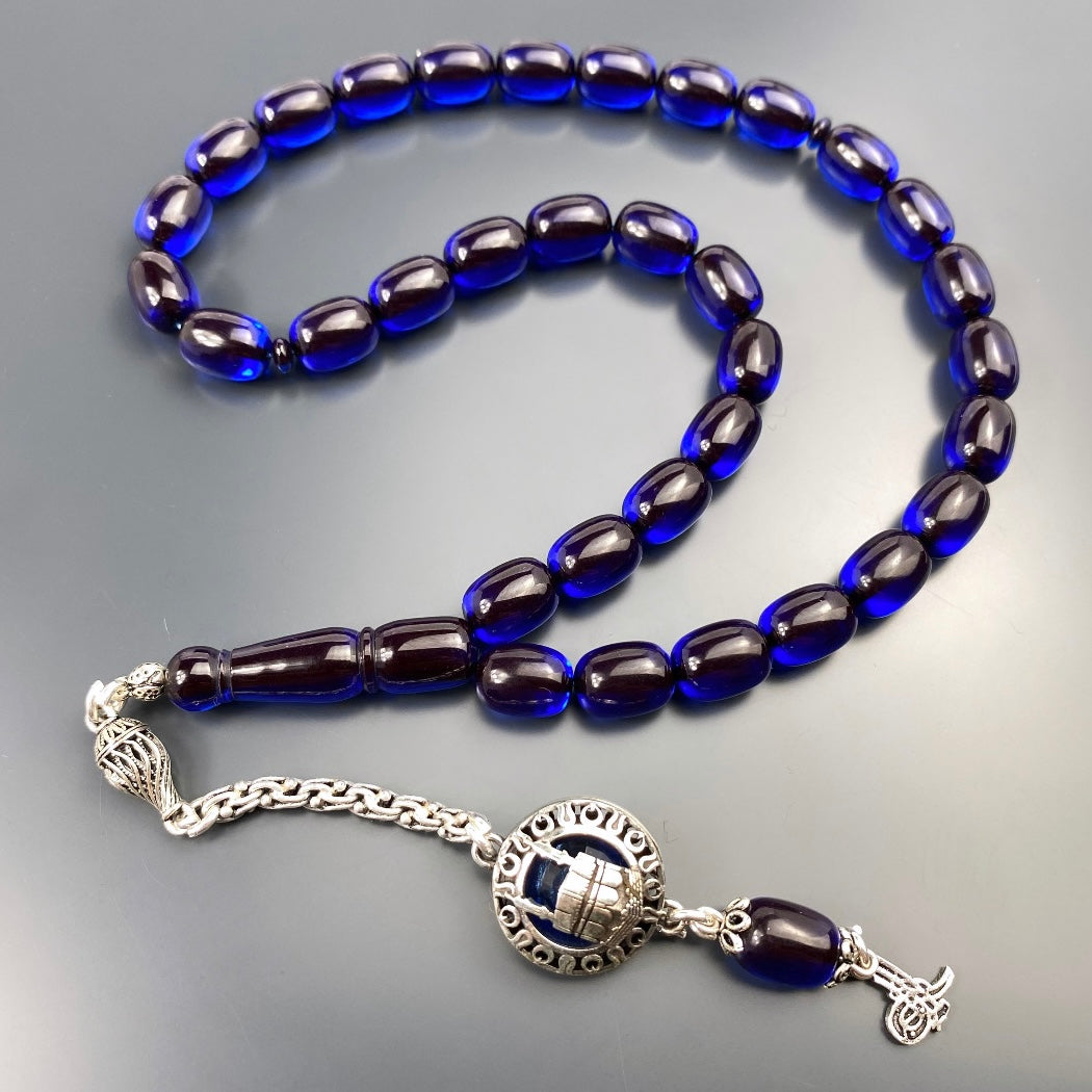 Tesbih Özel SIKMA Kehribar Mavi Mekke / Beytullah Logo