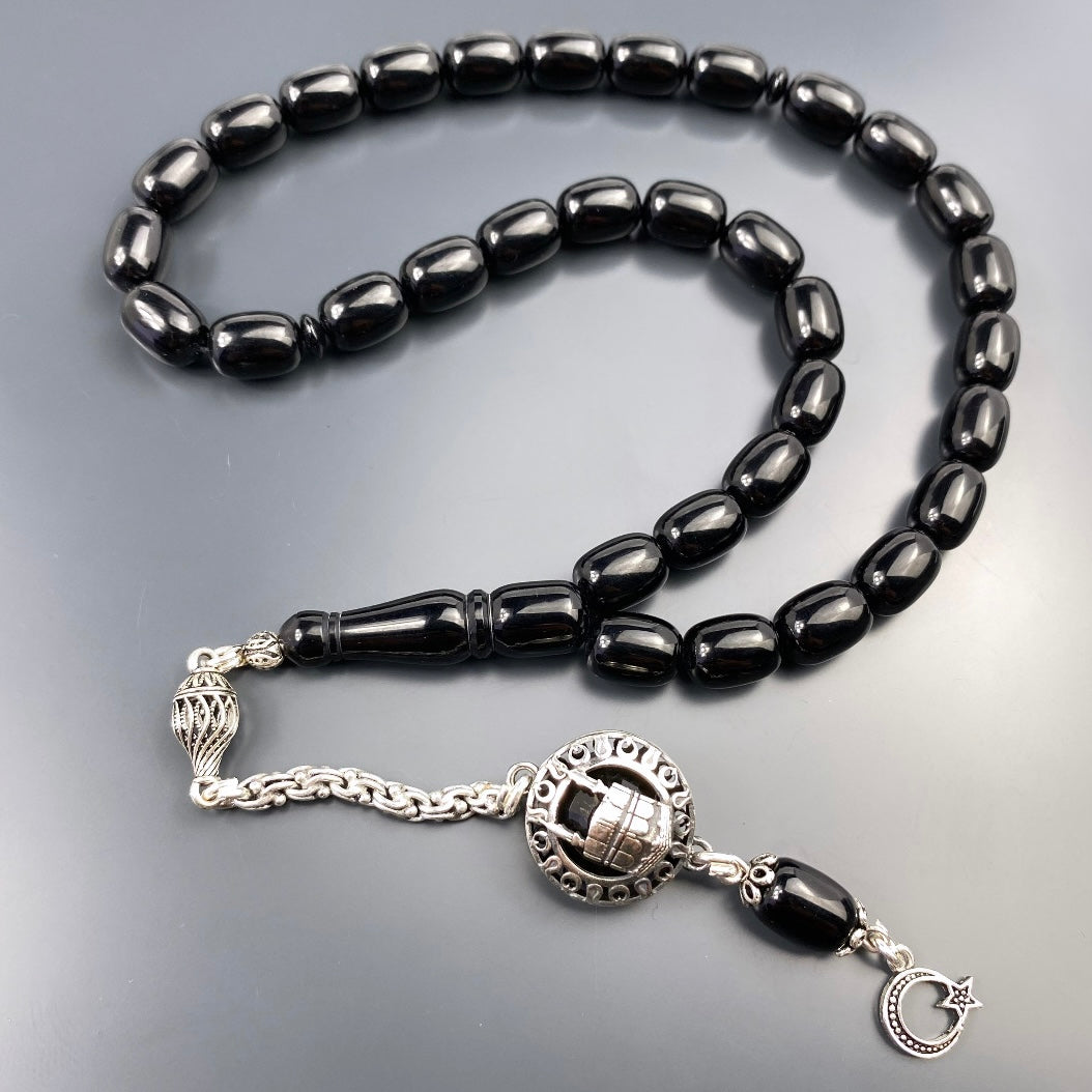 Tesbih Özel SIKMA Kehribar Siyah Mekke / Beytullah Logo