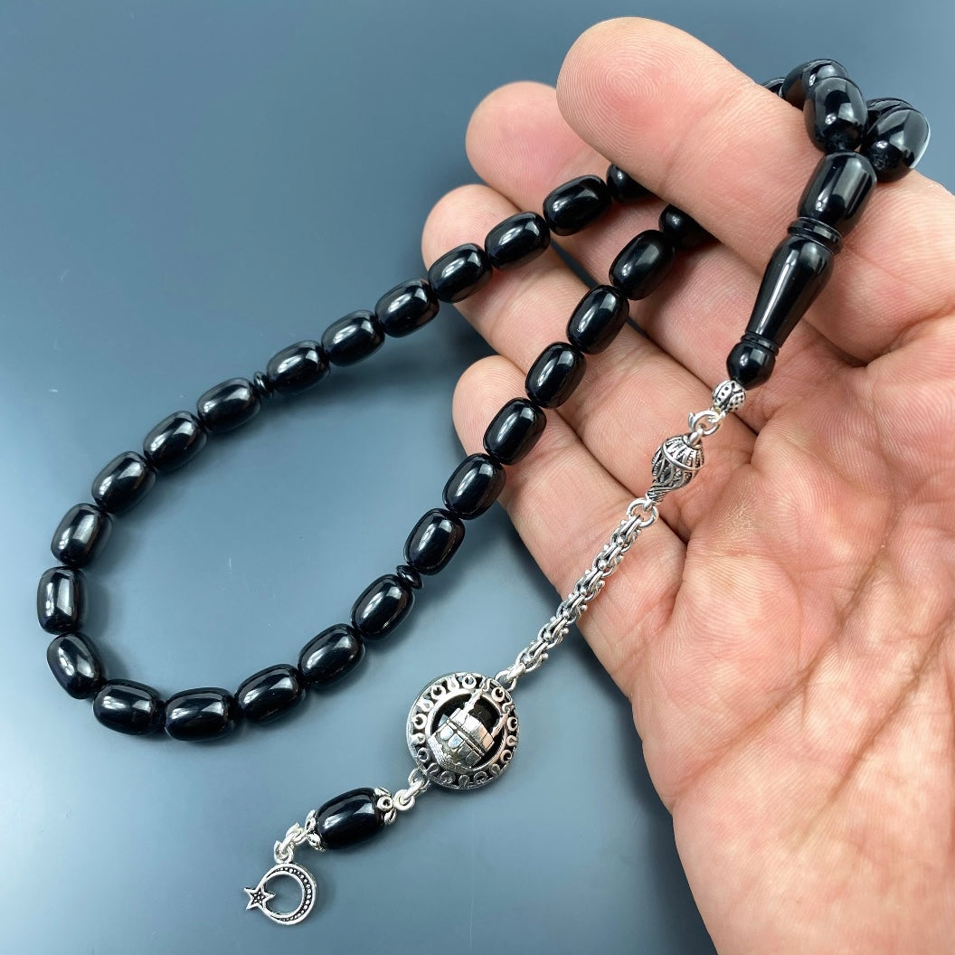 Tesbih Özel SIKMA Kehribar Siyah Mekke / Beytullah Logo