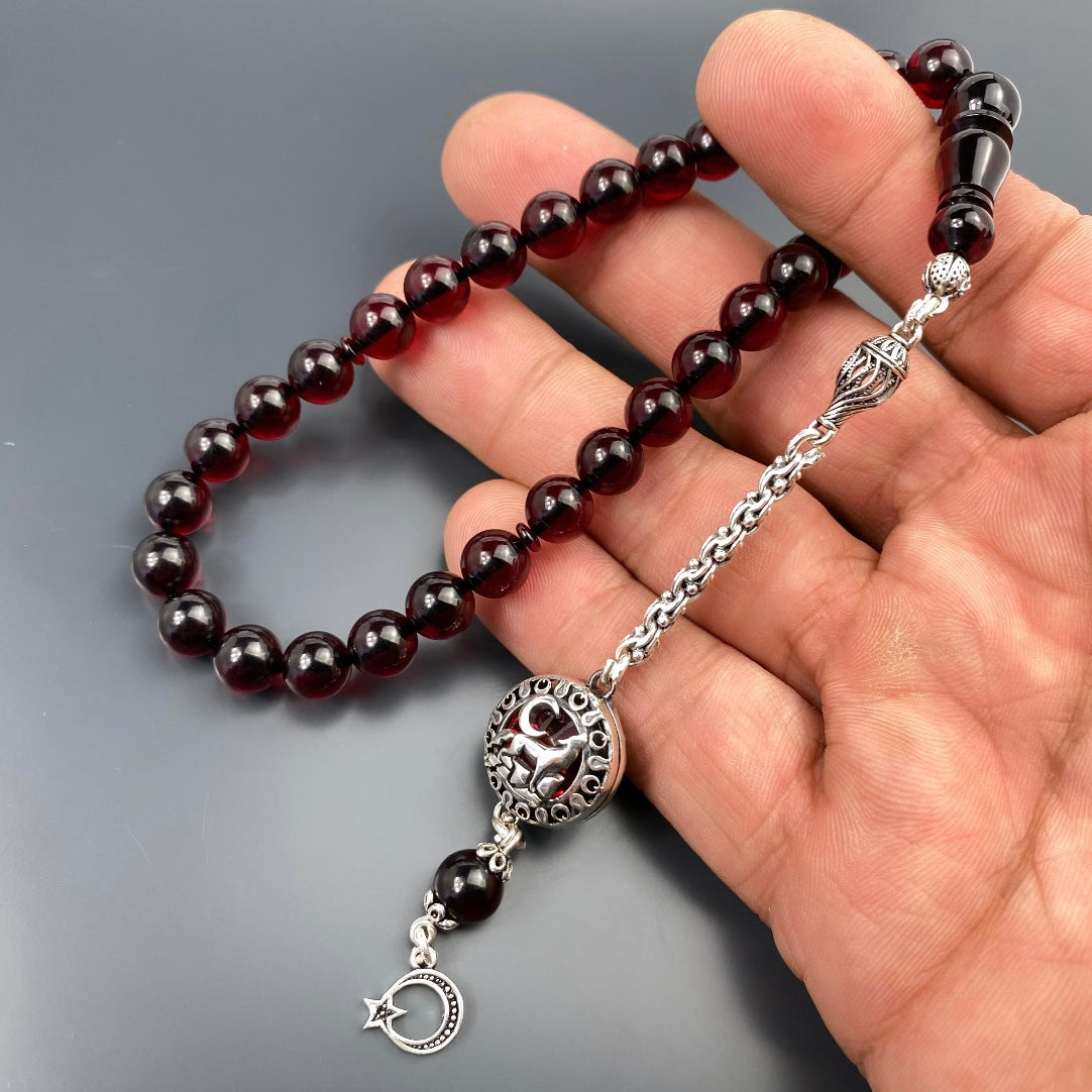 Tesbih Özel SIKMA Kehribar Kirmizi Kurt Logo