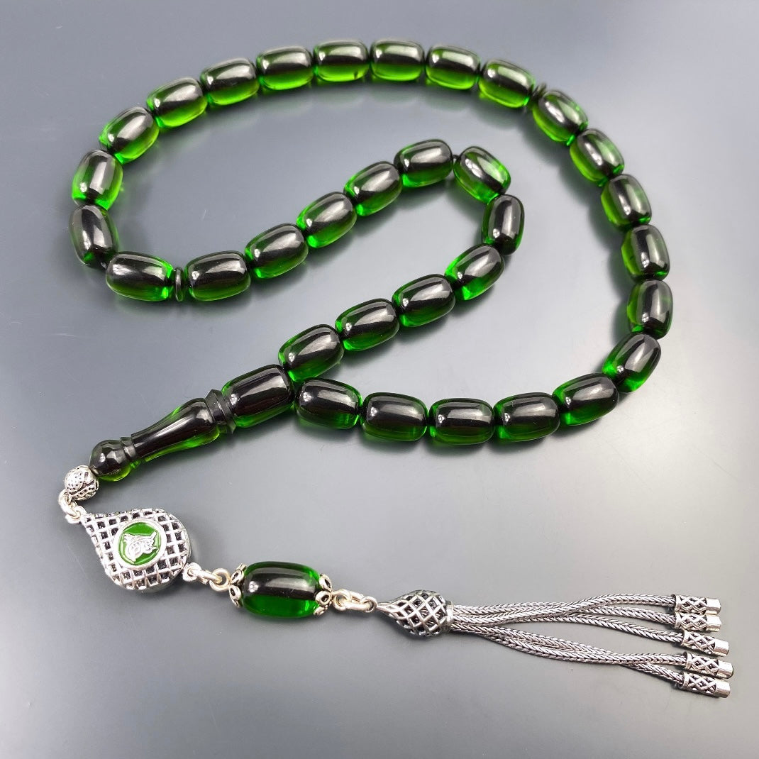 Tesbih Özel SIKMA Kehribar Yesil Tugra Logo