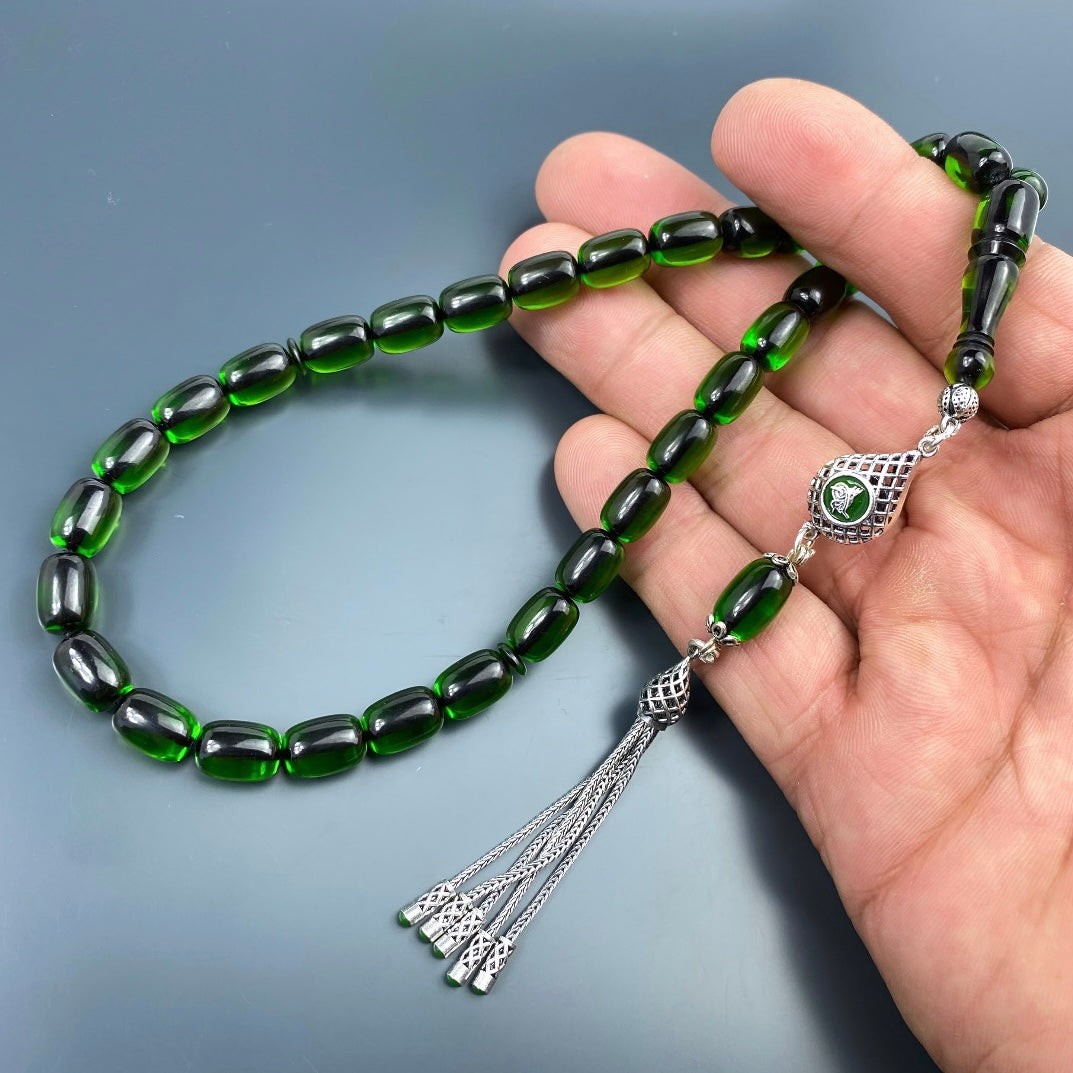 Tesbih Özel SIKMA Kehribar Yesil Tugra Logo