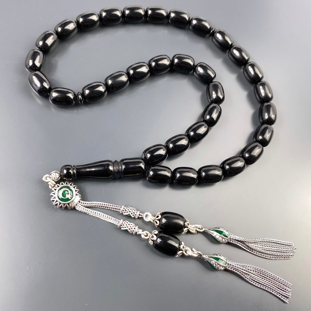 Tesbih Özel SIKMA Kehribar Siyah Ay Yildiz Logo