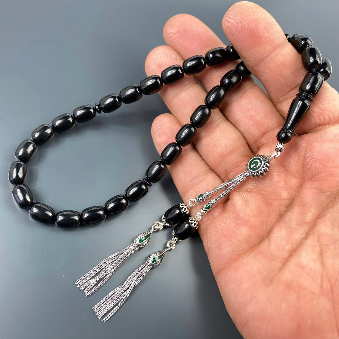 Tesbih Özel SIKMA Kehribar Siyah Ay Yildiz Logo