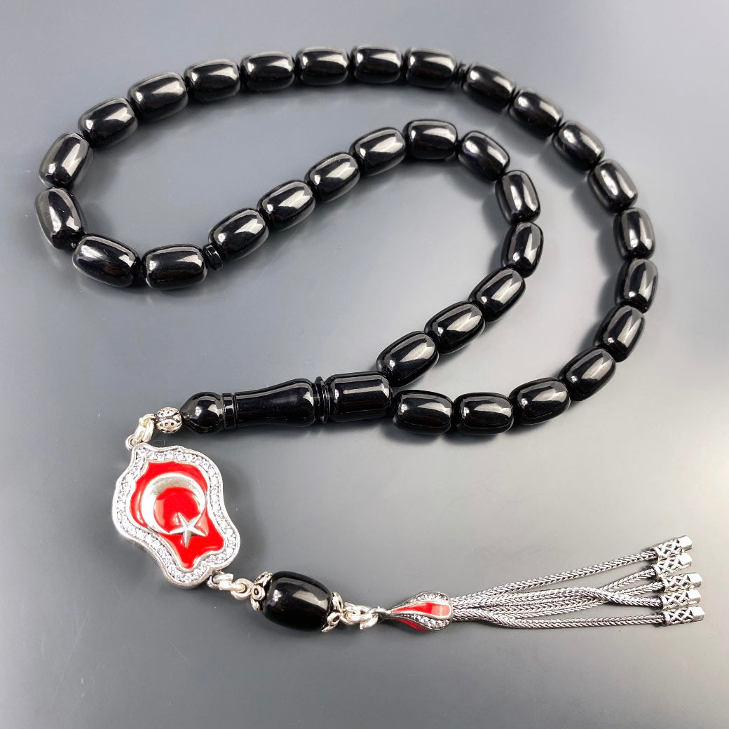 Tesbih Özel SIKMA Kehribar Siyah Ay Yildiz Logo