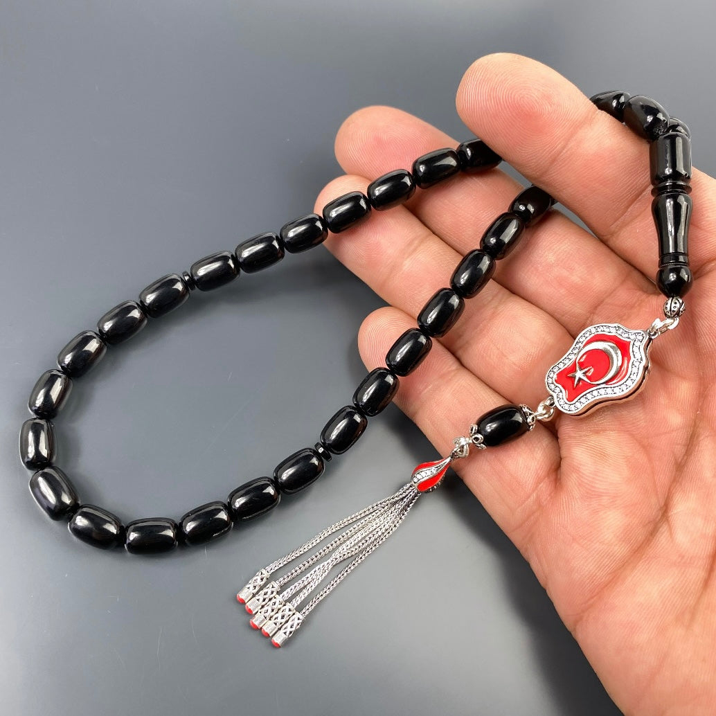 Tesbih Özel SIKMA Kehribar Siyah Ay Yildiz Logo