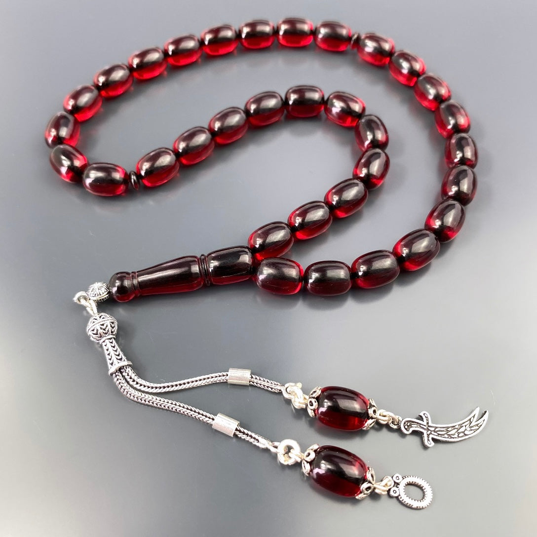 Tesbih Kehribar SIKMA Logo & Buchstabe 925 Silver