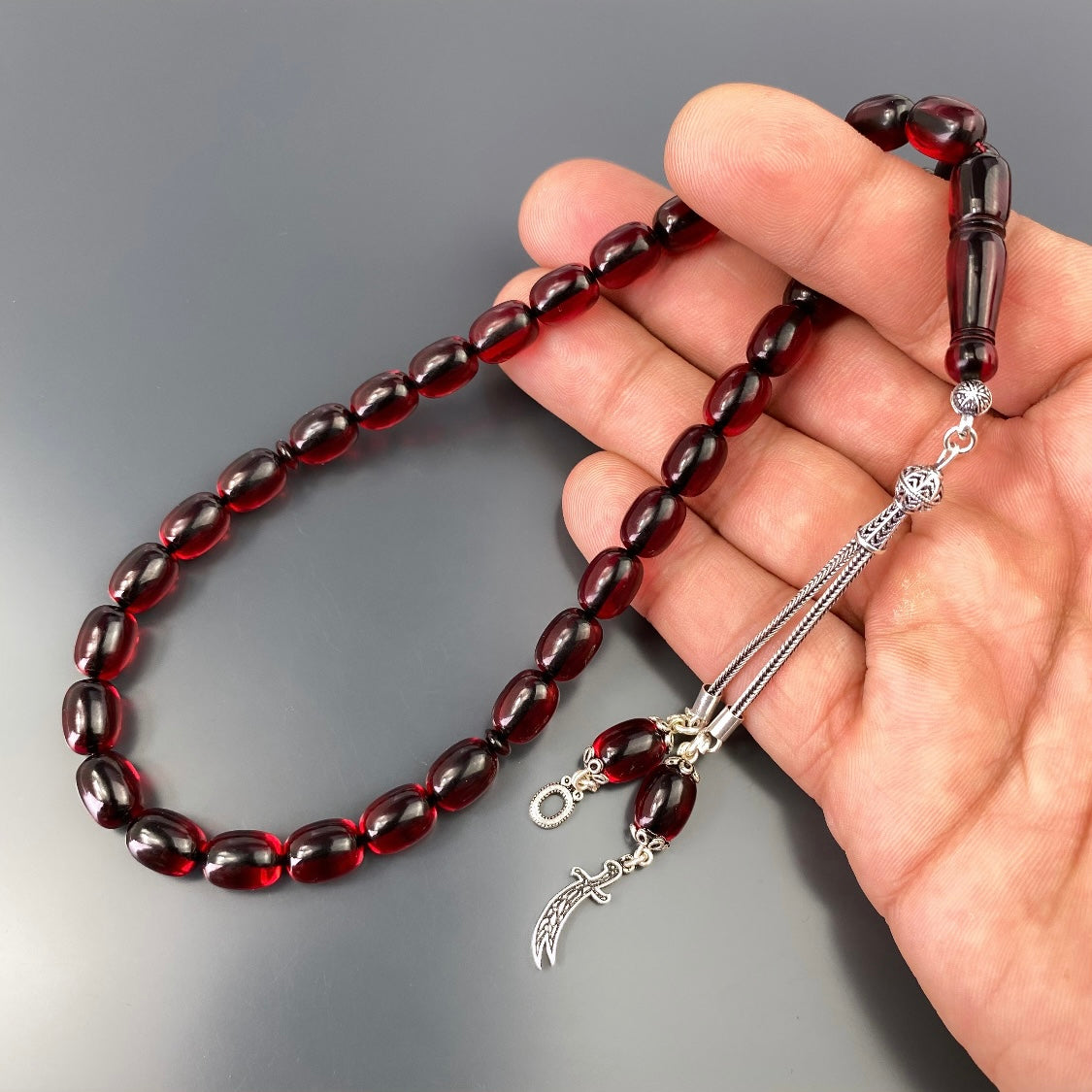 Tesbih Kehribar SIKMA Logo & Buchstabe 925 Silver