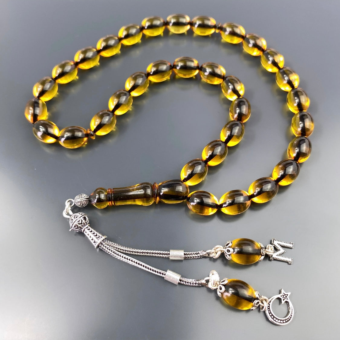 Tesbih Kehribar SIKMA Logo & Buchstabe 925 Silver