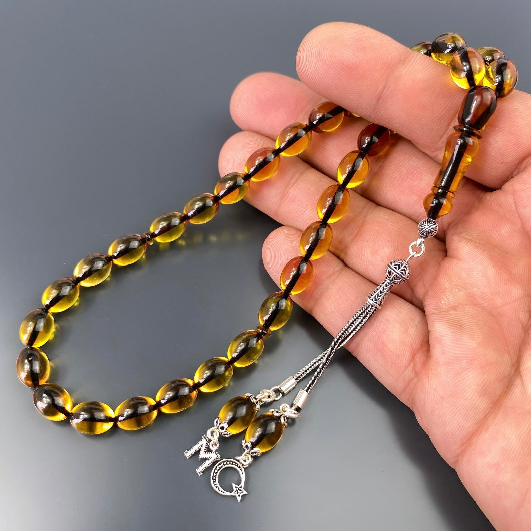 Tesbih Kehribar SIKMA Logo & Buchstabe 925 Silver