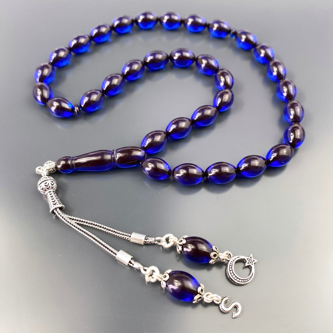 Tesbih Kehribar SIKMA Logo & Buchstabe 925 Silver