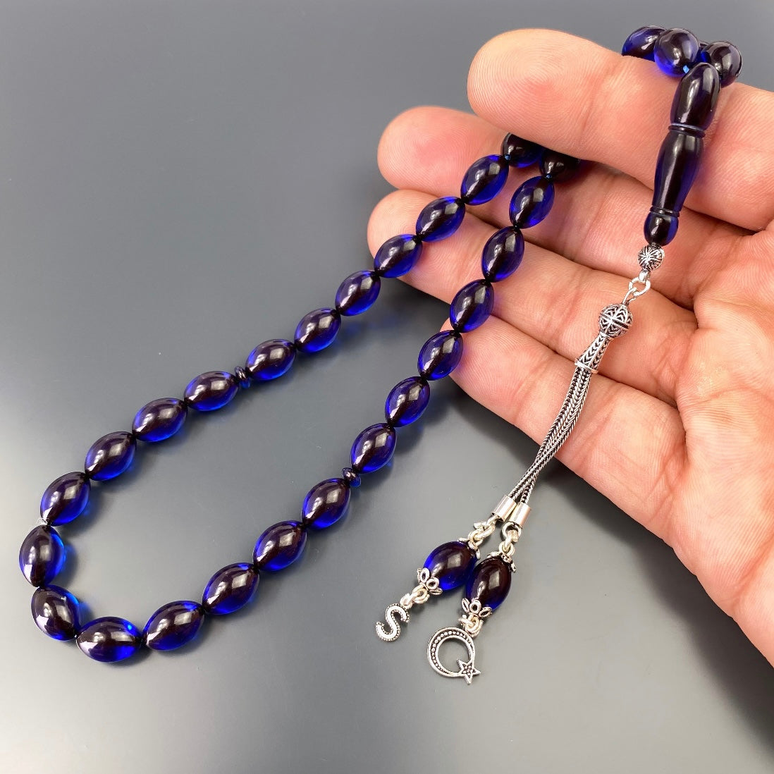 Tesbih Kehribar SIKMA Logo & Buchstabe 925 Silver