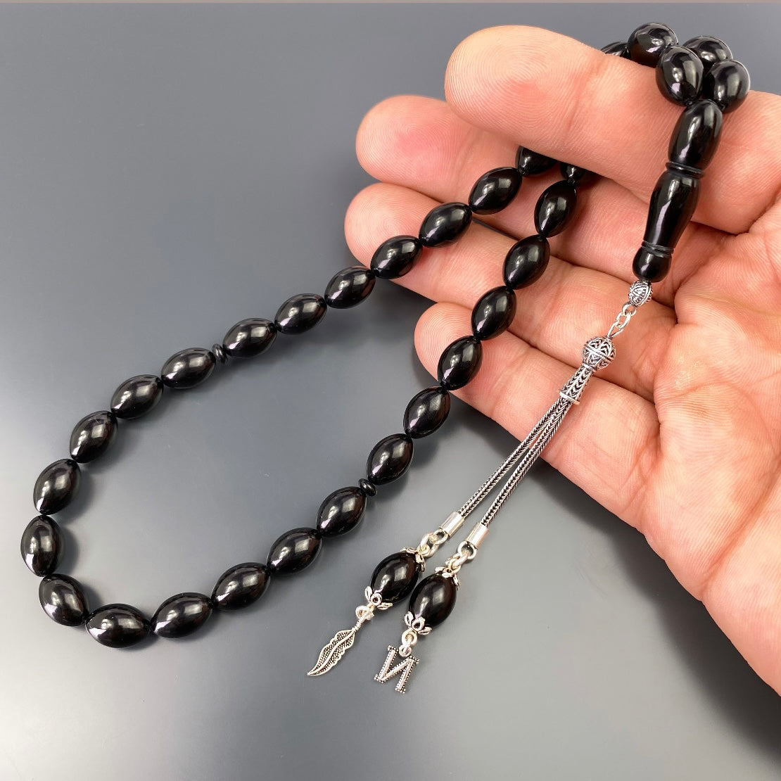 Tesbih Kehribar SIKMA Logo & Buchstabe 925 Silver