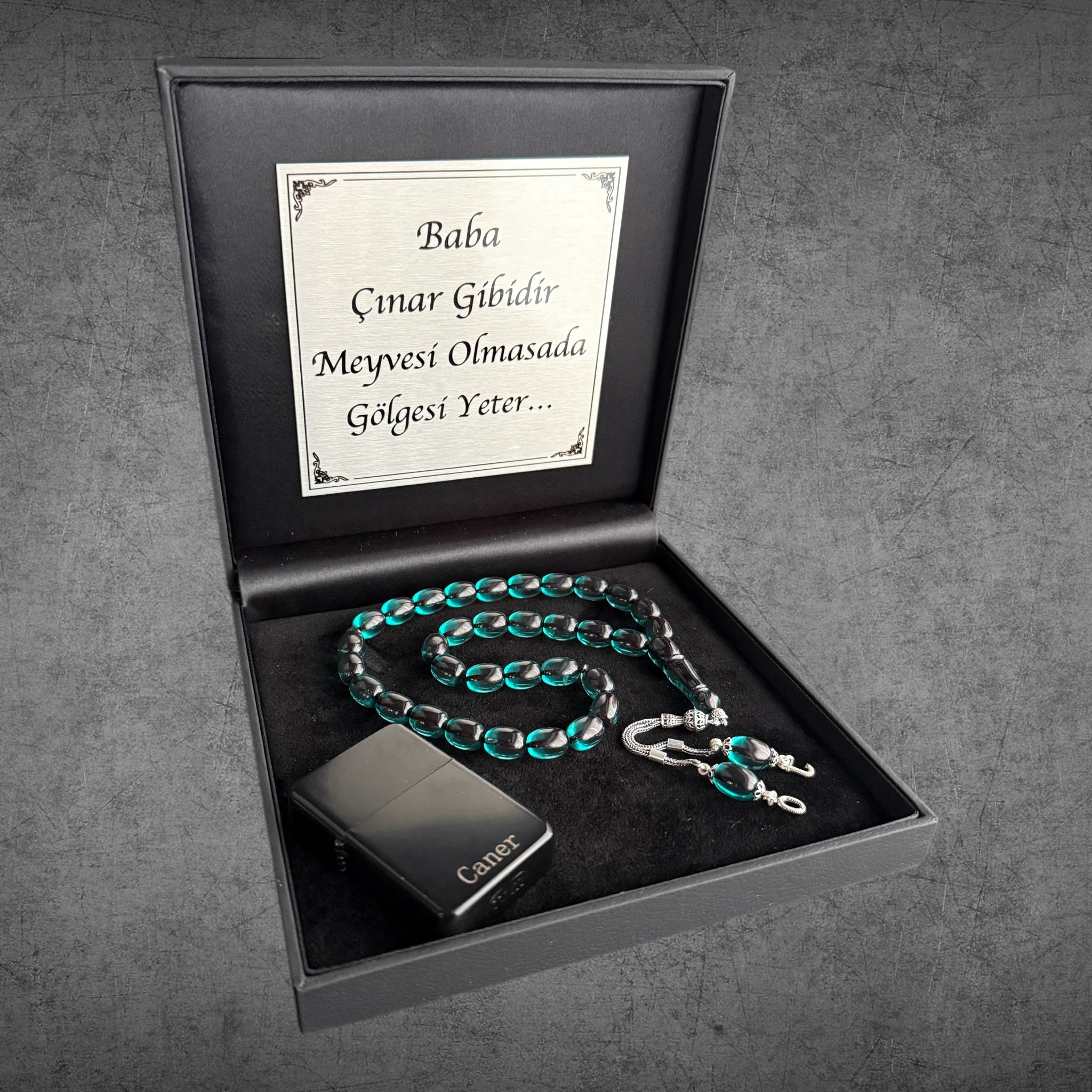 Kehribar Tesbih SIKMA Türkis Kapsül 925 Silber – Geschenkbox 4eckig