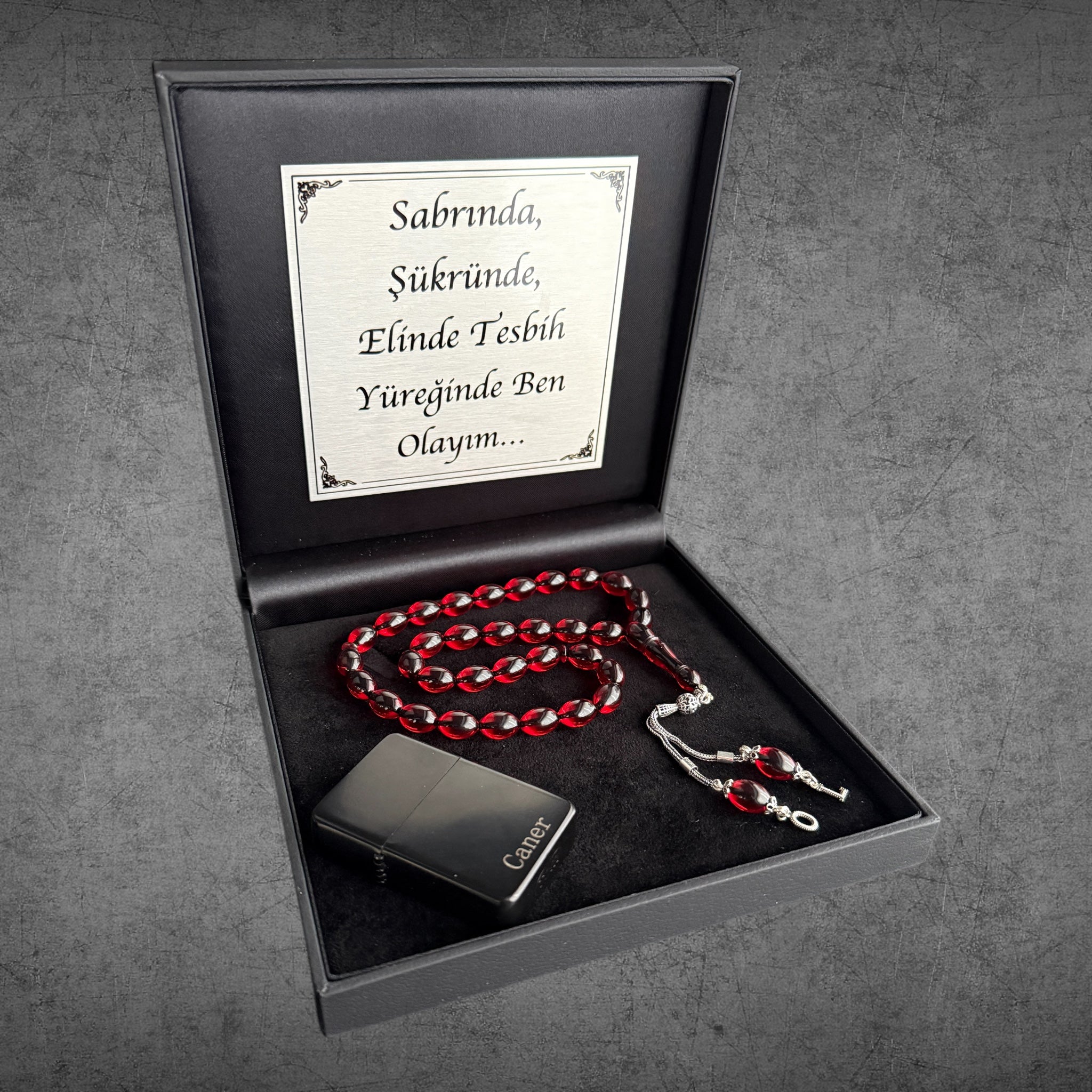 Kehribar Tesbih SIKMA Rot Beyzi 925 Silber – Geschenkbox 4eckig