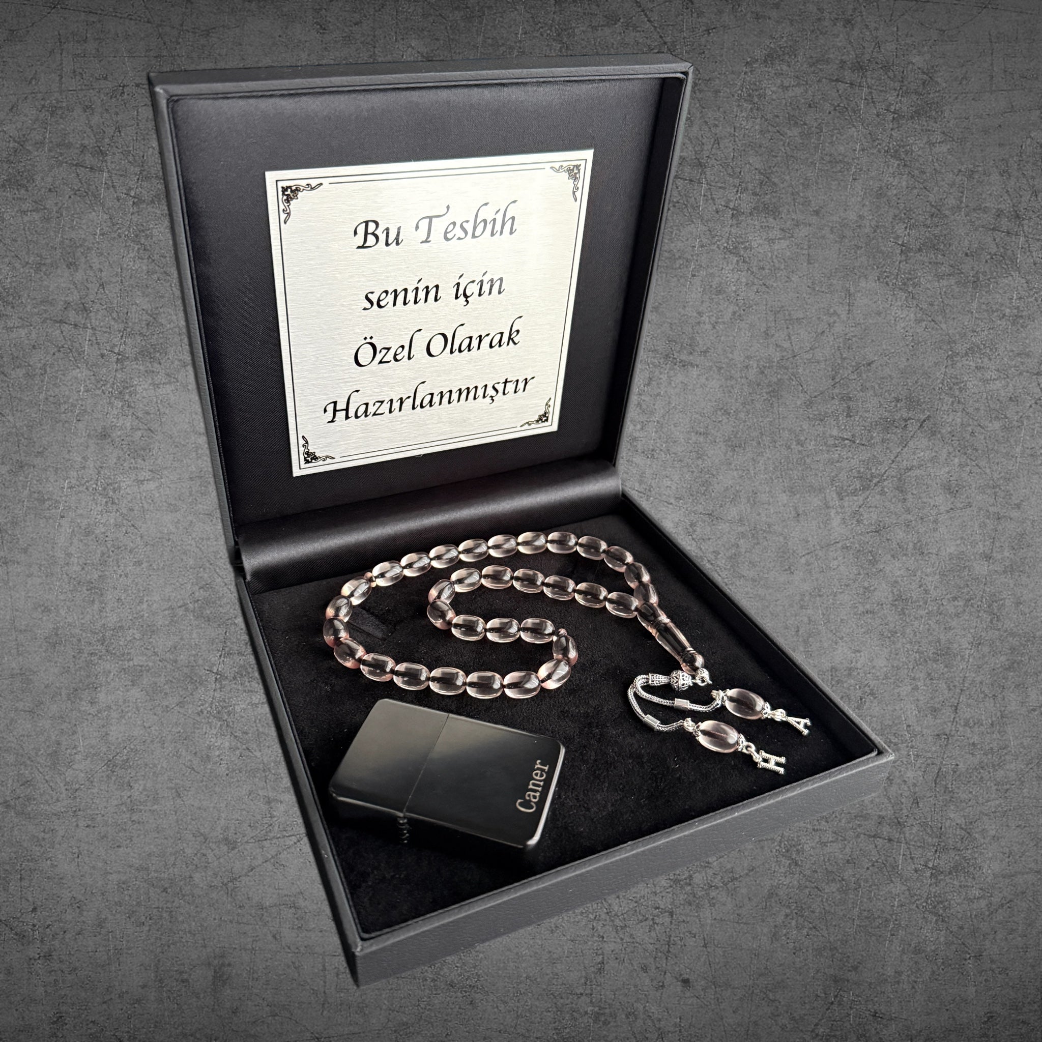 Kehribar Tesbih SIKMA Seffaf Kapsül 925 Silber – Geschenkbox 4eckig